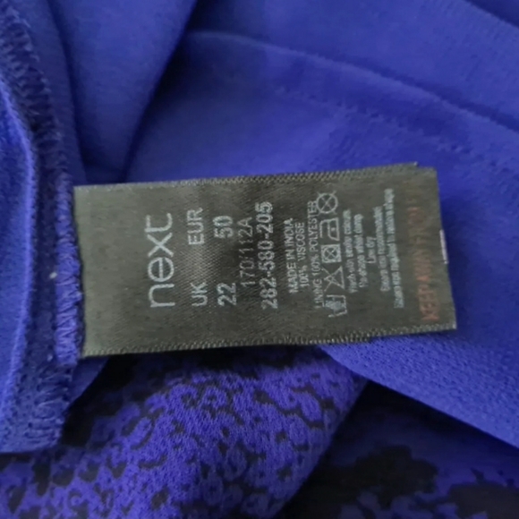 Next blue animal print dress size 22 semi sheer long sleeves - Picture 6 of 7